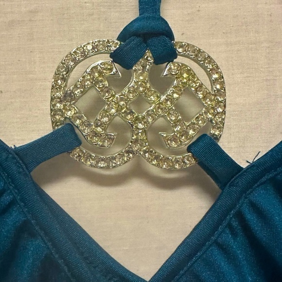 My Michelle Dark Green Blouse, Ties Around the Neck, Size Medium - Picture 2 of 4